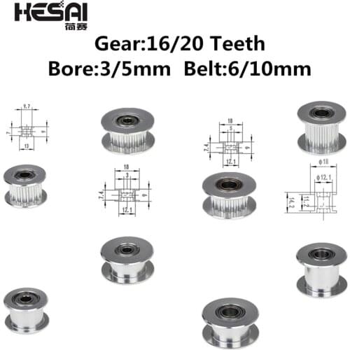 3D Printer Accessories GT2 16/20 Teeth Drive Belt Pulleys Timing Pulley Alumium Bore 5mm Fit for 2GT Belt Width 6mm