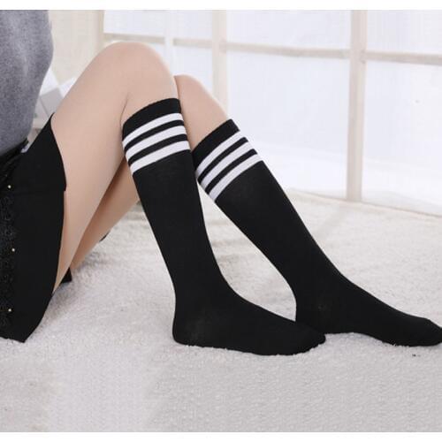 Anime Cosplay Stockings Black White Blue Red Stripe Stocking Japanese Cartoon Stockings For Women Girls Cotton Long Warm Hose
