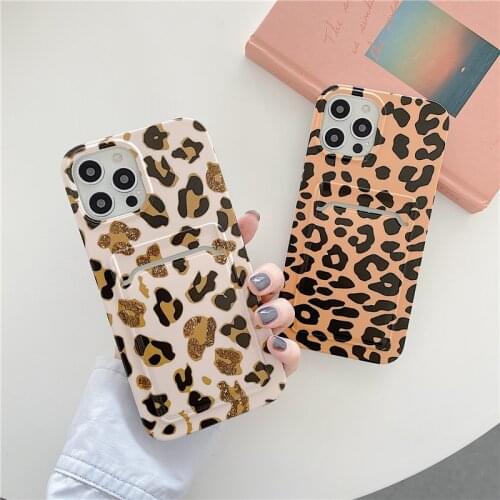 Luxury Leopard Printed Wallet Card Holder Case For iPhone 12 Pro Max 11 7 8 Plus XR XS X Silicone Credit Card slot Cover SE 2020