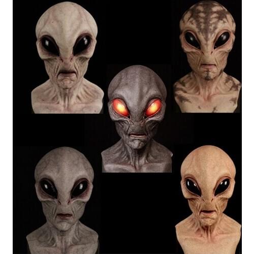 Alien Scary Masks UFO Latex Full Face Mask Adult Cosplay Costumes Horror Prop Terror Headgear Doll Halloween Party Men Women