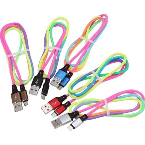 1m Fast Charging Colorful Phone USB Charger Data Transfer Wire Line Cord Cables for IPhone Huawei Samsung 100pcs
