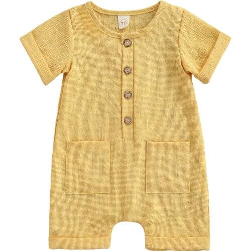 OPPERIAYA Baby Boys Girls Jumpsuit Infant Summer Creative Round Collar Short Sleeve Pocket Decoration Chest Button Casual Romper