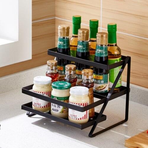 Double Layer Black Stainless Steel Kitchen Spice Rack for Seasoning Boxes Storage Shelf Bottles Holder Organizer Sundries Tools