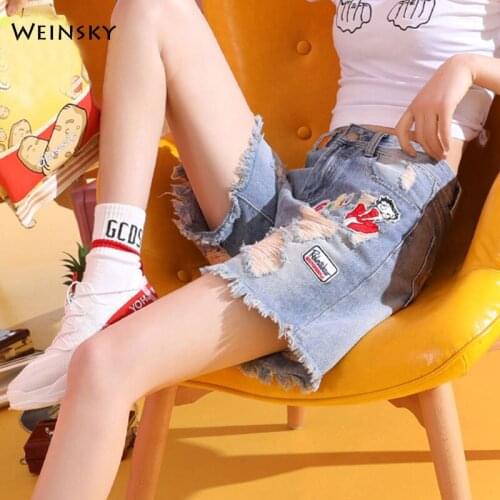 New Women Fashion Denim Embroidery Shorts Plus Size Summer Casual Style Ripped Jeans