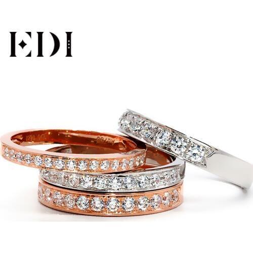EDI Diamond Stack Ring 14K White Gold 0.16ct/0.26ct/0.36ct/0.5ct Real Natural Diamond Wedding Band For Women 14K Rose Gold