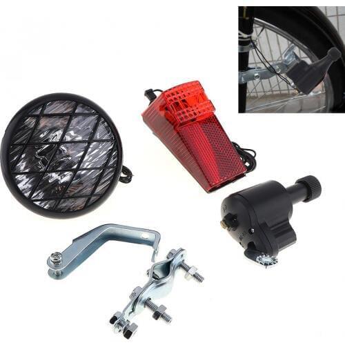Economic 6V 3W Bike Dynamo Light Classic Bicycle Generator HeadLight Rears Set for All Bikes