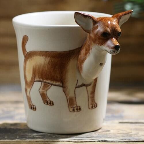 Creative animal Chihuahua ceramic cup hand painted cartoon coffee cup creative gift cup with handle personalized gift cups