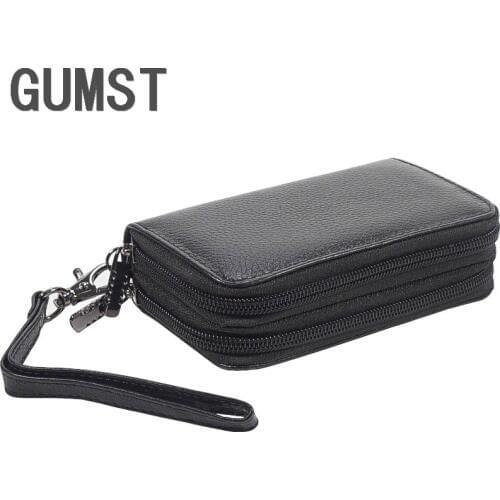 Men Genuine Leather Bag Coin Purse Double Zipper Key Wallets Fashion Women Housekeeper Card Key Holders Keychain Pouch Purse
