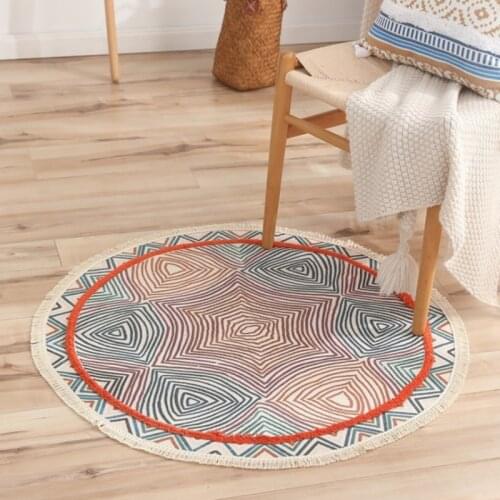 Moroccan Style Round Area Rugs Handmade Tassel Bedroom Bedside Floor Mat Living Room Sofa Coffee Table Geometric Decor Carpets