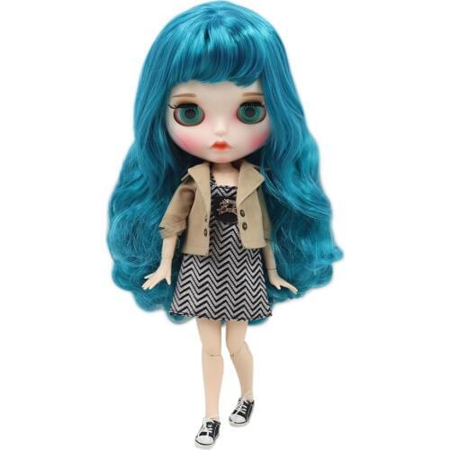 ICY DBS Blyth Doll 1/6 30cm white skin Blue long curly hair nude JOINT body matte face with eyebrows Lip gloss BL4302