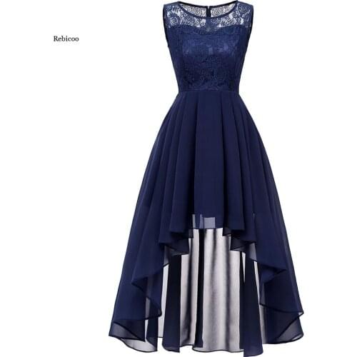 Summer Women Sexy Sleeveless Asymmetrical Chiffon Lace Long Dresses Female Maxi Elegant Party Dress Navy Blue Vestidos De Festa