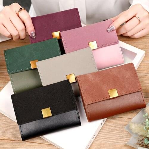 Frosted Stitching Womens Short Wallet All-Match Folding Mini Retro Coin Purse PU Leather Card Holder Ladies Small Money Bag