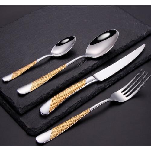 Western Portable Cutlery Set Travel 24pcs 304 Stainless Steel Dinnerware Set With Luxury Handle Knife Fork Dinner Tableware Set