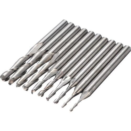 10Pcs 2 Flutes Carbide End Mill Set 1/1.5/2.0/2.5/3.175mm Solid Carbide Woodworking CNC Router Bits For Milling Cutter