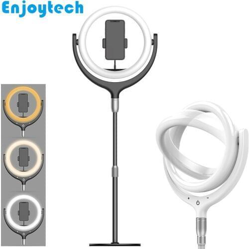 New Tabletop Extendable Mounts Holder Stand with 12inches LED Ring Flash Tripod for Phones Video Blogger Live Streaming Make-up