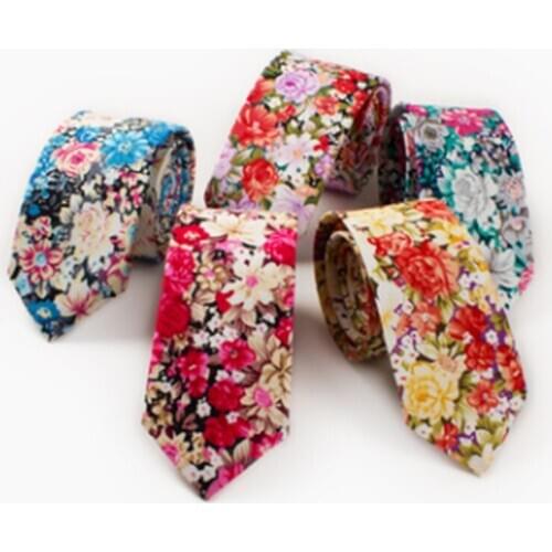 6cm Newest Men Ties Cotton Flower Printed Narrow Noeud Papillon Homme European And American Party Ties For Men