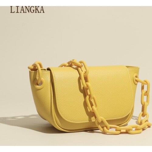 2021 Winter New Fashion Womens Soft Genuine Leather Underarm Bags Female Lock Acrylic Chain Shoulder Bag Handbags