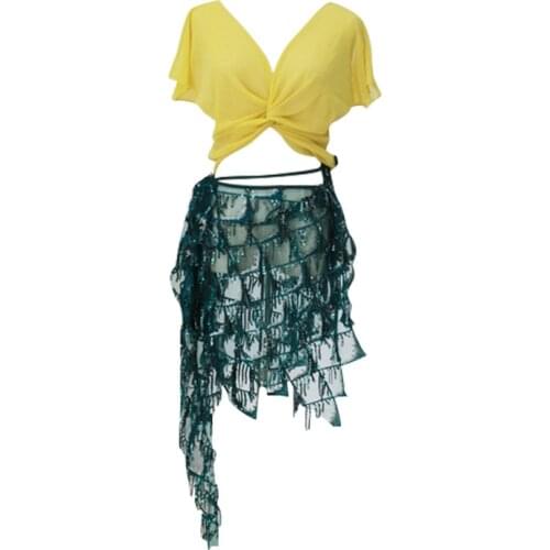 New Women Belly Dance Costume Set Tops+Skirt 2 Pieces Sexy Belly Dance Wear Practice Or Performance Costumes