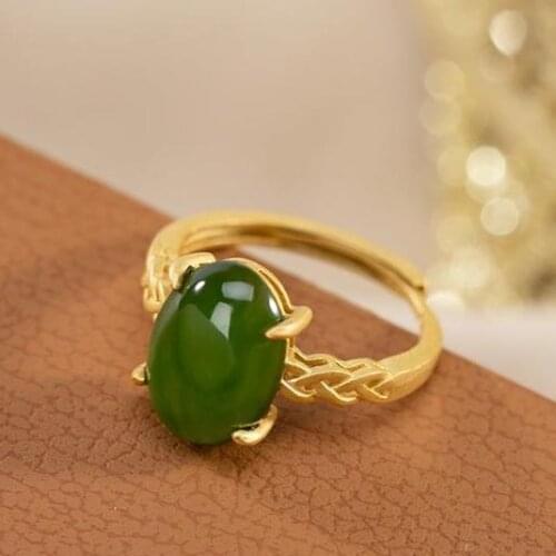 Original S925 Sterling Silver Natural Hetian Jade Green Jade Personality Affordable Luxury Fashion Simple Ladies Opening Ring Ri