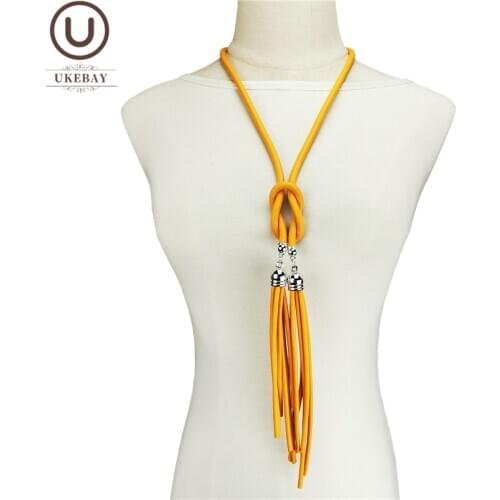UKEBAY Long Tassel Necklaces 4 Colors Sweater Chain Women Pendant Necklace Ethnic Clothes Necklace Rubber Jewelry Party Gift