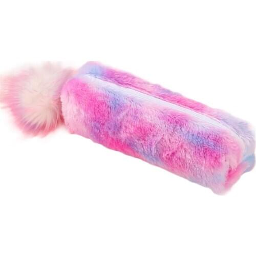 Zipper Hair Ball Pen Bag Rainbow Plush Pencil Case Large Capacity Pencil Pouch Kids Girls Gift School Stationery Supplies