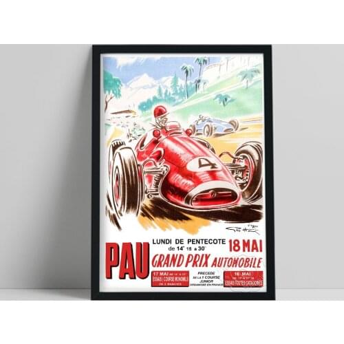 Pau Grand Prix Motor Racing Poster, Watercolor Racecar Still Life Canvas Painting, Vintage Art Car Fans Collection Home Decor