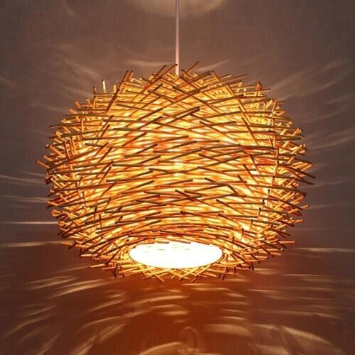 Handmade Wicker Pendant Lamp Wood Bird Nest Bar Hotel Restaurant Bedroom Living Room Porch Loft decor Pendant Light mx5181003