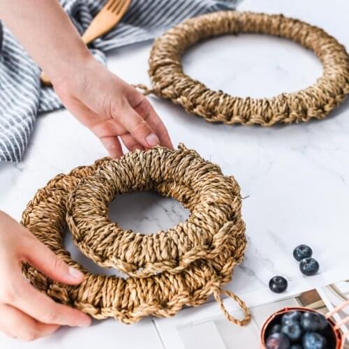 Hand-Woven Placemat Pot Holder Heat Insulation Pad Eco Natural Round Cup Coasters Placemats Tableware Kitchen Decor Accessories