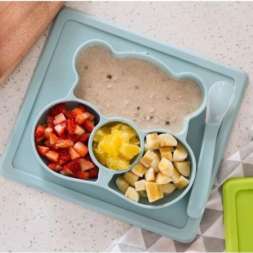 Portable Silicone Plate Spoon Solid Food Self Feeding for Kids Children Deformable Anti-fall Tableware Dishes Creative Gift