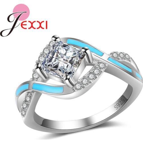 Crossed Design 925 Sterling Silver Vintage Rings Jewelry Paved Blue Opal Clear Crystals Women Wedding Top Quality Anel