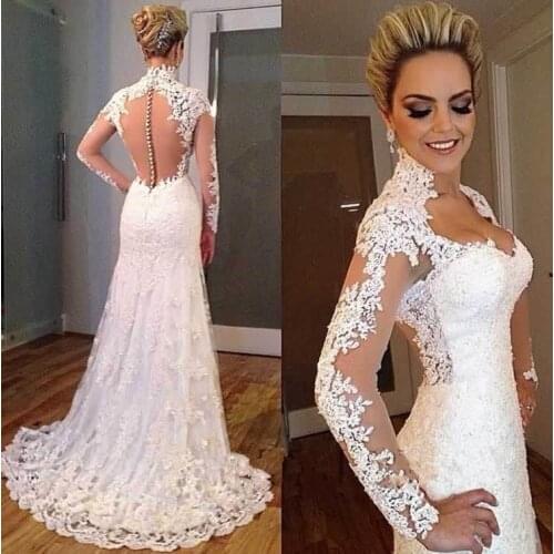 African Luxury Beading Mermaid Wedding Dress Long Sleeve Appliques white Wedding Gowns Plus Size Black Bride Vestido de noiva