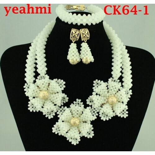 Bridal Gift Nigerian Wedding African Beads Jewelry Set Fashion Dubai Gold Crystal Jewelry Set Costume Design CK64-1
