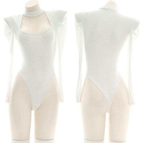 2020 New Sexy Modal One-Piece Sweater Long Sleeve Stitching Hollow Female Japanese Appealing Cute Home Service Private Underwear