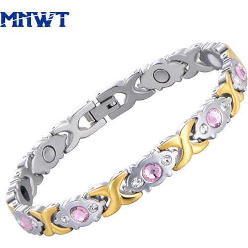 MNWT Crystal Gem Bracelet Woman Magnetic Health Bio Energy Bracelets For Women Gold Fashion Jewelry Christmas Gift Lady