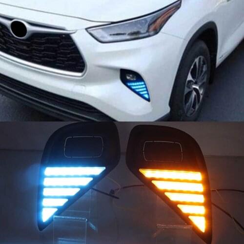 1Pair Car LED Headlights For Toyota Highlander 2020 2021 LED Daylights Turn Signal DRL Daytime Running Light Auto Foglamps