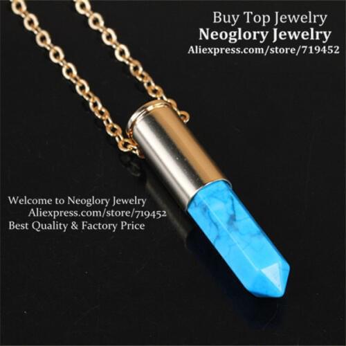 10pcs Blue Top Gems Point Bullet Pendant Necklace Hexagon Drusy Quartz Druzy Pendant Metal Color Casing Necklace