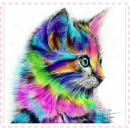 2017 Colorful Cat Diy Diamond Painting Cross Stitch Full Diamond Embroidery Home Decor round painting Animal Series Best Gift