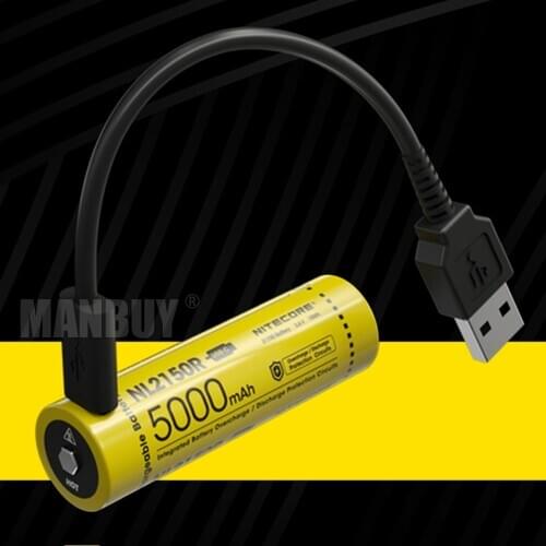 2020 NITECORE NL2150R 21700 5000mAh 3.6V Protected Li-ion Button Top Rechargeable Battery Built-In USB TYPE-C Charging Port 1 PC