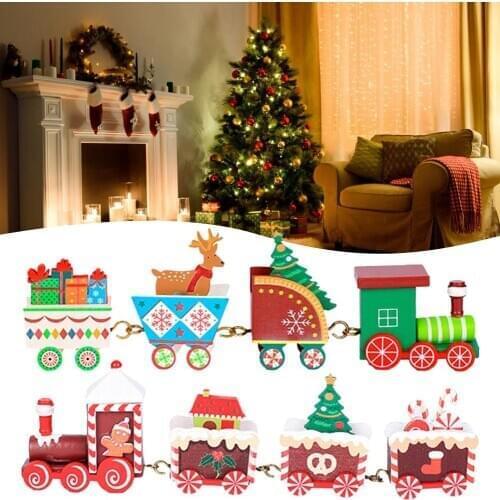 4 Knots Christmas Train Painted Wooden Christmas Decoration For Home With Santa Kids Toys Ornament Navidad 2019 New Year Gift