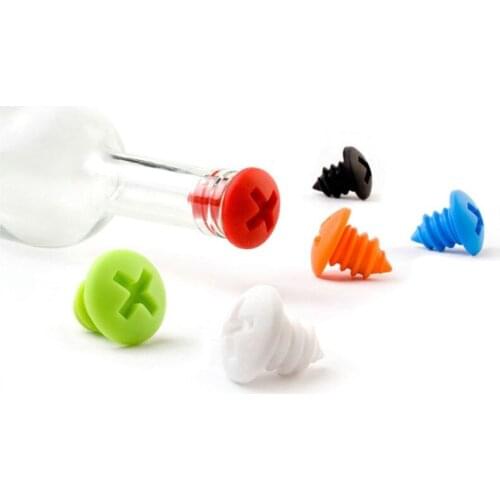5pcs Screw Design Silicone Wine Bottle Stopper Cork Plug Barware Bar Party Funny Gadget Tools