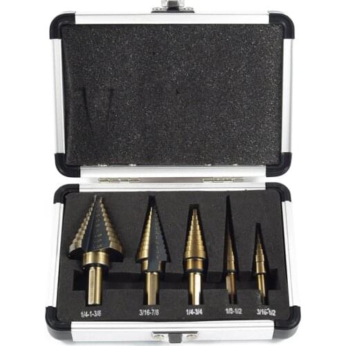 5pcs Twist Drill Reamer Step Drill Bit Drilling Power Tools Aluminum Case Metal High Speed Steel Wood Hole Cutter Cone Drill
