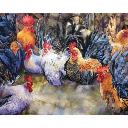 5d Poultry Yard Round Diamond Painting Full Drill Square A flock of cocks Mosaic Farmhouse Decor Handmade Embroidery Gift