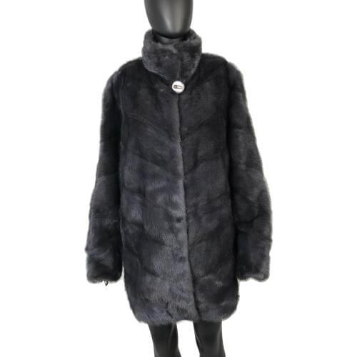 Middle long darkgray striped new style coat jacket natural mink fur coat Elegant Women Winter Outwear with standing collar lux