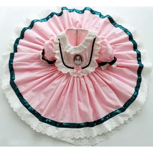 Baby GIrl Summer Pink Lace Turkey Vintage Spanish Lolita Princess Ball Princess Gown Dress for Girl Birthday Party