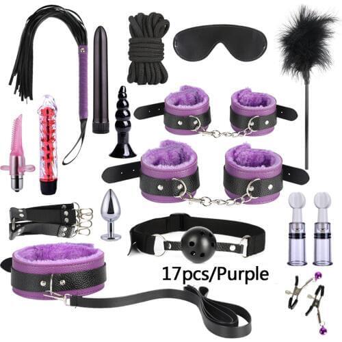 BDSM Adult Sex Toys Handcuffs Whip Nipples Clip Blindfold Mouth Gags Muzzles Bondage Gear Kit Erotic Adult Game Toy For Couples