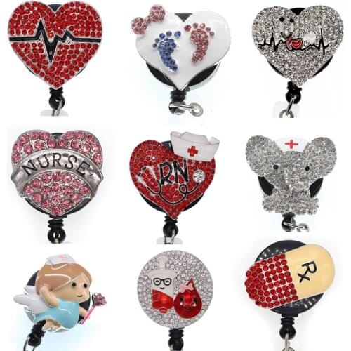 Free Shipping Mix Style Rhinestone Retractable ID Badge Holder For Nurse Accessories