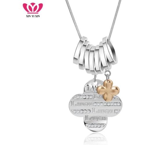 Big Crystal Clover Pendant Necklace for Women Multi Round Circles Charm Long Necklace & Pendant LOVE Letter Jewelry Party Gift