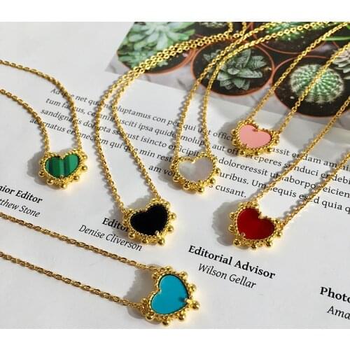 OL Fashion Gold Tone Charm Chains Necklace Bead Side Black White Green Blue Red Black Shell Heart Necklace&Pendant for Women