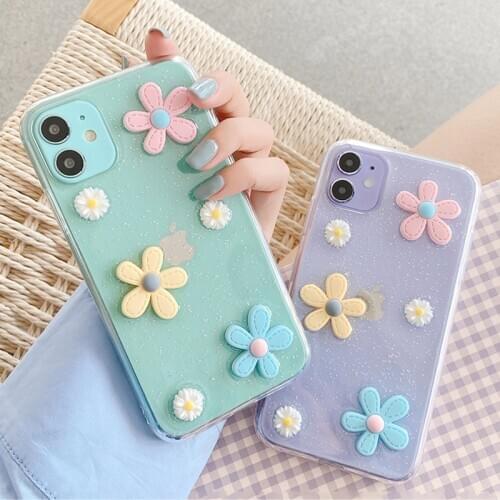 LOVECOM Cute Daisy Flower Phone Case For iPhone 12 11 Pro Max XR XS Max X 7 8 6 6s Plus Soft Epoxy Clear Phone Back Cover Cases