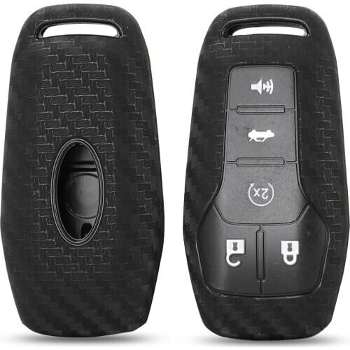 Kutery Carbon Fiber Silica Gel Car Key Cover Case For Ford Edge Explorer Fusion 2015 2016 2017 5Buttons Remote Key Protector